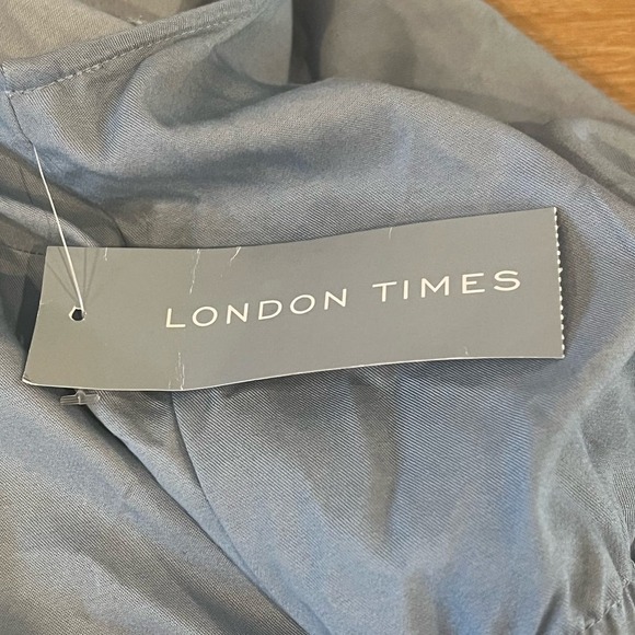 LONDON TIMES V-NECK CHAMBRAY RUFFLE SLEEVELESS MIDI DRESS IN BLUE NWT WOMEN'S 14 - Picture 12 of 15